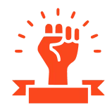 Red fist icon on black background